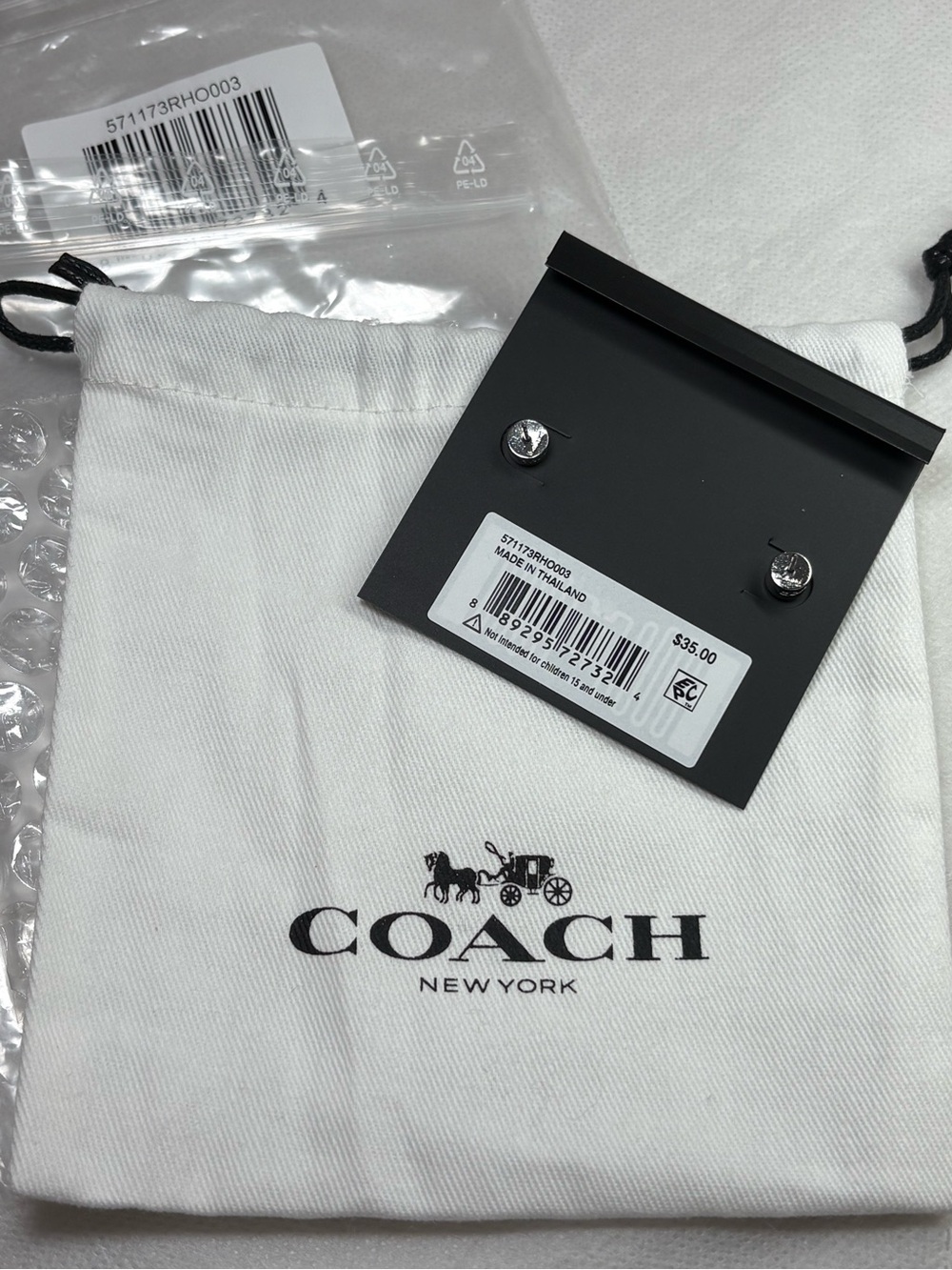 Coach Black Enamel Signature C Stud Earrings Silver New with Dustbag and Tags - Picture 3 of 10